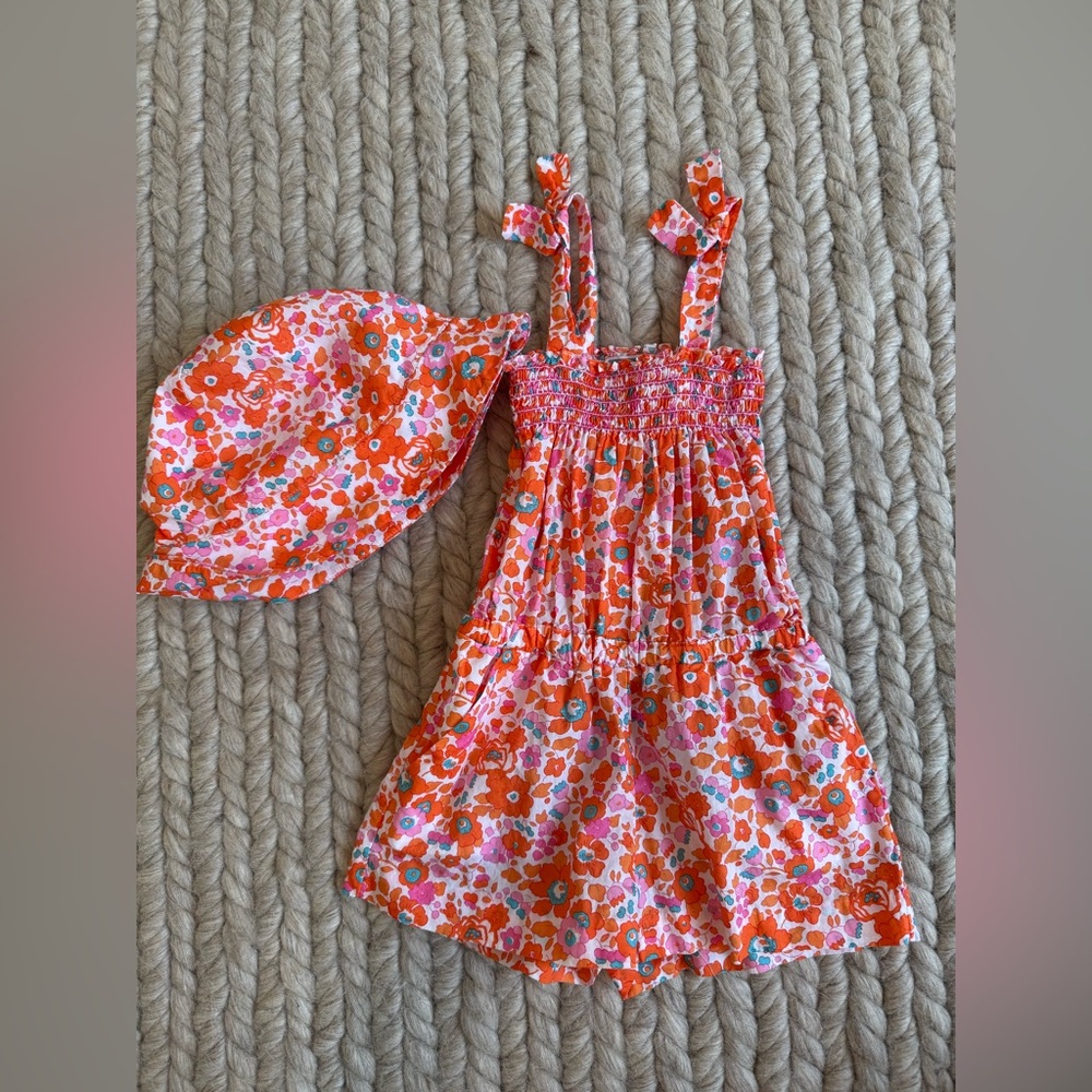 Jacadi toddler girls romper with matching hat 3T
